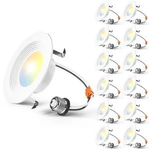 12 Pack 4 inch 5CCT LED Recessed Lighting, Retrofit Can Lights, White Dimmable, 8.5W=60W, 650LM, 2700K/3000K/4000K/5000K/6000K Selectable, Baffle Trim, Easy Install, IC & Damp Rated, ETL & FCC 12 Pack 4 inch 5CCT LED Recessed Lighting, Retrofit Can Lights, White Dimmable, 8.5W=60W, 650LM, 2700K/3000K/4000K/5000K/6000K Selectable, Baffle Trim, Easy Install, IC & Damp Rated, ETL & FCC