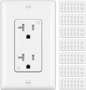 50 Pack 20 Amp Outlet, Tamper-Resistant (TR) Wall Outlet, UL Listed Decorator Receptacle with Wall Plate, 20A/125V/2500W, for Residential and Commercial Use, White 50 Pack 20 Amp Outlet, Tamper-Resistant (TR) Wall Outlet, UL Listed Decorator Receptacle with Wall Plate, 20A/125V/2500W, for Residential and Commercial Use, White