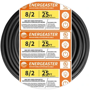 Stranded Indoor 8/2 NM-B Copper Cable with Ground 25FT, Black 25FT NMB Cable 8 Gauge Wire 2 Conductors 600V Bare Copper Non-Metallic Sheathed Stranded Indoor Residential Electrical Wire Stranded Indoor 8/2 NM-B Copper Cable with Ground 25FT, Black 25FT NMB Cable 8 Gauge Wire 2 Conductors 600V Bare Copper Non-Metallic Sheathed Stranded Indoor Residential Electrical Wire