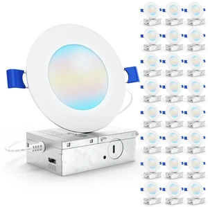 24 Pack 4 Inch Slim Canless LED Recessed Lights, 10W 5CCT, Dimmable Selectable CCT 2700K/3000K/4000K/5000K/6000K, 700LM, Junction Box, Canless Ceiling Light Slim, Wafer Thin, Ceiling Downlight 24 Pack 4 Inch Slim Canless LED Recessed Lights, 10W 5CCT, Dimmable Selectable CCT 2700K/3000K/4000K/5000K/6000K, 700LM, Junction Box, Canless Ceiling Light Slim, Wafer Thin, Ceiling Downlight