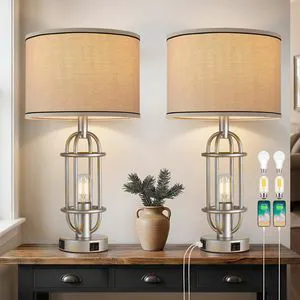 22.3Farmhouse Table Lamps for Living Room, Bedroom Lamps Set of 2 Retro Sliver, Vintage Bedside Lamps for Nightstand, End Table, Hallway, Dual Button Switch, USB A+C Ports, Bulbs Included 22.3Farmhouse Table Lamps for Living Room, Bedroom Lamps Set of 2 Retro Sliver, Vintage Bedside Lamps for Nightstand, End Table, Hallway, Dual Button Switch, USB A+C Ports, Bulbs Included