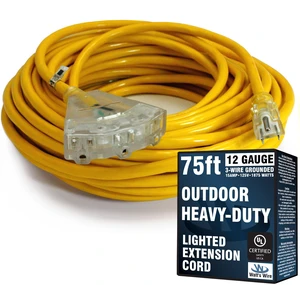 75 ft Outdoor Extension Cord - 12 Gauge Heavy Duty Extension Cord Multiple Outlets - Lighted Outdoor Extension Cords 75' Grounded 75 ft Outdoor Extension Cord - 12 Gauge Heavy Duty Extension Cord Multiple Outlets - Lighted Outdoor Extension Cords 75' Grounded