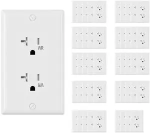 Glossy White Decorator Wall Receptacle Outlets, TR Tamper Resistant & WR Weather Resistant, 20A 125V Electrical Outlet with Wall Plate, Self-grounding, 2 Pole 3 Wire, 5-20R, UL Listed, 50 Pack Glossy White Decorator Wall Receptacle Outlets, TR Tamper Resistant & WR Weather Resistant, 20A 125V Electrical Outlet with Wall Plate, Self-grounding, 2 Pole 3 Wire, 5-20R, UL Listed, 50 Pack