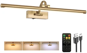 Picture Light Battery Operated with Remote, 3CCT Dimmable Picture Light for Paintings, Brass Rechargeable 24 inch Battery Operated Wall Sconce for Art Lighting Gallery Portrait Artwork Picture Light Battery Operated with Remote, 3CCT Dimmable Picture Light for Paintings, Brass Rechargeable 24 inch Battery Operated Wall Sconce for Art Lighting Gallery Portrait Artwork