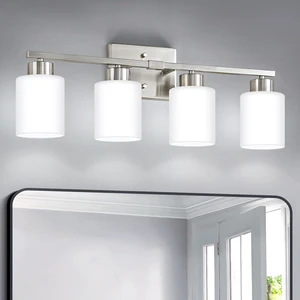 Brushed Nickel Bathroom Light Fixtures Vanity Lights Over Mirror Modern 4-Light Lighting Fixtures for Bathroom With Milky White Frosted Glass Shades, E26 Socket (Bulbs Not Included) Brushed Nickel Bathroom Light Fixtures Vanity Lights Over Mirror Modern 4-Light Lighting Fixtures for Bathroom With Milky White Frosted Glass Shades, E26 Socket (Bulbs Not Included)