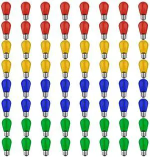 Colored Light Bulbs 64 Pack, S14 Bulbs for Outdoor String Lights 1W Waterproof Multi-Color LED Edison Replacement Bulbs for Patio Porch Backyard Party Light, E26 Base, Red/Green/Blue/Orange Colored Light Bulbs 64 Pack, S14 Bulbs for Outdoor String Lights 1W Waterproof Multi-Color LED Edison Replacement Bulbs for Patio Porch Backyard Party Light, E26 Base, Red/Green/Blue/Orange