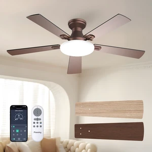 52 Inch Brown Low Profile Ceiling Fans with Lights and Remote Flush mount, 3-color dimmable light, quiet reversible DC motor, easy install, memory, APP, bedroom, covered outdoor areas 52 Inch Brown Low Profile Ceiling Fans with Lights and Remote Flush mount, 3-color dimmable light, quiet reversible DC motor, easy install, memory, APP, bedroom, covered outdoor areas