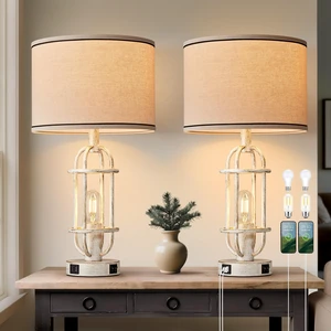 22.3 Vintage Table Lamps for Living Room Set of 2, Antique White Farmhouse Table Lamps for Bedroom, Bedside Lamps for Night Stands, Office, Dual Button Switch, USB A+C Ports, Bulbs Included 22.3 Vintage Table Lamps for Living Room Set of 2, Antique White Farmhouse Table Lamps for Bedroom, Bedside Lamps for Night Stands, Office, Dual Button Switch, USB A+C Ports, Bulbs Included