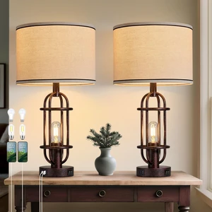 22.3Farmhouse Table Lamps for Living Room, Bedroom Lamps Set of 2 Rust Bronze, Industrial Bedside Lamps for Nightstand, End Table, Entryway, Dual Button Switch, USB A+C Ports, Bulbs Included 22.3Farmhouse Table Lamps for Living Room, Bedroom Lamps Set of 2 Rust Bronze, Industrial Bedside Lamps for Nightstand, End Table, Entryway, Dual Button Switch, USB A+C Ports, Bulbs Included