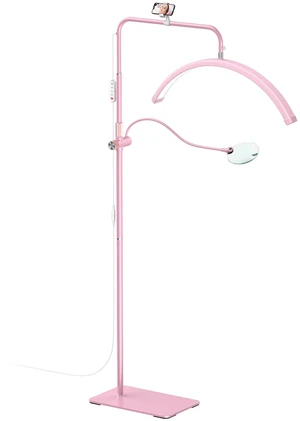 Half Moon Lash Light - Adjustable LED Floor Lash Lamp with 4X Magnifier & Phone Holder for Eyelash Extensions,Nail Art,Tattoo,Skincare,Salon SPA-Dimmable Brightness,Rotating Head, Pink Half Moon Lash Light - Adjustable LED Floor Lash Lamp with 4X Magnifier & Phone Holder for Eyelash Extensions,Nail Art,Tattoo,Skincare,Salon SPA-Dimmable Brightness,Rotating Head, Pink