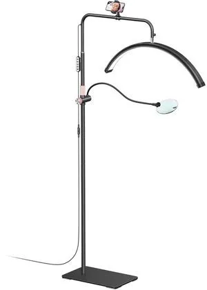 Half Moon Lash Light - Adjustable LED Floor Lash Lamp with 4X Magnifier & Phone Holder for Eyelash Extensions,Nail Art,Tattoo,Skincare,Salon SPA-Dimmable Brightness,Rotating Head, Black Half Moon Lash Light - Adjustable LED Floor Lash Lamp with 4X Magnifier & Phone Holder for Eyelash Extensions,Nail Art,Tattoo,Skincare,Salon SPA-Dimmable Brightness,Rotating Head, Black