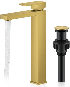 Brushed Gold Vessel Sink Faucet Single Hole Tall Bathroom Sink Faucet Vessel Bowl Faucet with Pop Up Drain & Supply Lines, Lead-Free cUPC & NSF Certified, 1 Hole Faucet for Vanity RV Restroom Brushed Gold Vessel Sink Faucet Single Hole Tall Bathroom Sink Faucet Vessel Bowl Faucet with Pop Up Drain & Supply Lines, Lead-Free cUPC & NSF Certified, 1 Hole Faucet for Vanity RV Restroom