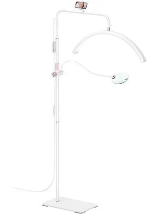 Half Moon Lash Light - Adjustable LED Floor Lash Lamp with 4X Magnifier & Phone Holder for Eyelash Extensions,Nail Art,Tattoo,Skincare,Salon SPA-Dimmable Brightness,Rotating Head, White Half Moon Lash Light - Adjustable LED Floor Lash Lamp with 4X Magnifier & Phone Holder for Eyelash Extensions,Nail Art,Tattoo,Skincare,Salon SPA-Dimmable Brightness,Rotating Head, White