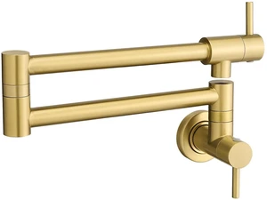 Pot Filler Faucet Brushed Gold for Kitchen Over Stove 22.5 Inch Wall Mount Folding Stretchable Kitchen Stainless Steel Pot Filler Double Joint Swing Arm Two Handles NPT Pot Filler Faucet Brushed Gold for Kitchen Over Stove 22.5 Inch Wall Mount Folding Stretchable Kitchen Stainless Steel Pot Filler Double Joint Swing Arm Two Handles NPT