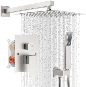Shower Faucet Set 10 Shower Head,Brush Nickel Shower System Wall Mounted,2-Function SUS304 Rain Head and Handle SystemShower Valve Body Shower Faucet Set 10 Shower Head,Brush Nickel Shower System Wall Mounted,2-Function SUS304 Rain Head and Handle SystemShower Valve Body