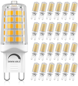 24 Pack G9 LED Bulb 4W 3000K Soft Warm White T4 Dimmable 24-Pk 4W G9 LED, 40W Equiv, 450LM, Smooth Dimmable, No Flicker, Eye-Safe, Standard G9 Base for Chandelier & Sconce 24 Pack G9 LED Bulb 4W 3000K Soft Warm White T4 Dimmable 24-Pk 4W G9 LED, 40W Equiv, 450LM, Smooth Dimmable, No Flicker, Eye-Safe, Standard G9 Base for Chandelier & Sconce