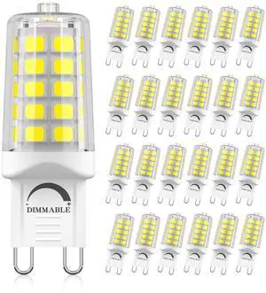 24-Pk G9 LED 4W, 6000K Daylight, Dimmable Ceramic Base Bulb, 450LM 24-Pk 4W G9 LED, 40W Equiv, 450LM, Smooth Dimming, Flicker-Free, Ceramic Base for Heat Resistance, Chandelier & Sconce 24-Pk G9 LED 4W, 6000K Daylight, Dimmable Ceramic Base Bulb, 450LM 24-Pk 4W G9 LED, 40W Equiv, 450LM, Smooth Dimming, Flicker-Free, Ceramic Base for Heat Resistance, Chandelier & Sconce