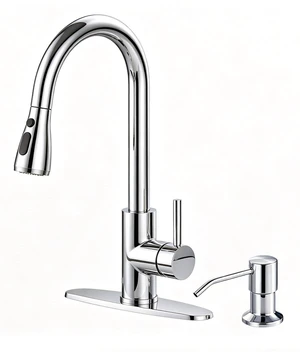 Kitchen Faucet with Pull Down Sprayer and Soap Dispenser, Chrome 304 Stainless Steel Single Handle with 3 Spray Modes, 18-Inch Hose, 10-Inch Deck Plate Kitchen Faucet with Pull Down Sprayer and Soap Dispenser, Chrome 304 Stainless Steel Single Handle with 3 Spray Modes, 18-Inch Hose, 10-Inch Deck Plate