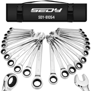 Premium 24-Piece Ratcheting Wrench Set, SAE & Metric Combination Wrenches, 8-19mm / 1/4"-7/8", 72-Tooth Ratchet Spanners, Chrome Vanadium Steel with Roll-Up Pouch for Mechanics Premium 24-Piece Ratcheting Wrench Set, SAE & Metric Combination Wrenches, 8-19mm / 1/4"-7/8", 72-Tooth Ratchet Spanners, Chrome Vanadium Steel with Roll-Up Pouch for Mechanics