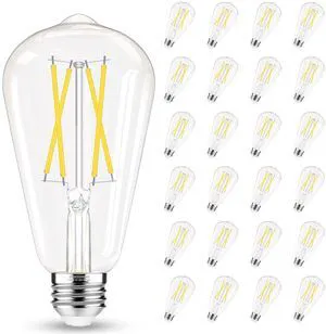 E26 Bulb, Non-Dimmable Edison Bulbs 60 watt Equivalent LED, 4000K Daylight White, ST58 Vintage Light Bulbs, 90+ CRI, 6W 600LM, E26 Medium Base, Clear Glass, 24 Pack E26 Bulb, Non-Dimmable Edison Bulbs 60 watt Equivalent LED, 4000K Daylight White, ST58 Vintage Light Bulbs, 90+ CRI, 6W 600LM, E26 Medium Base, Clear Glass, 24 Pack