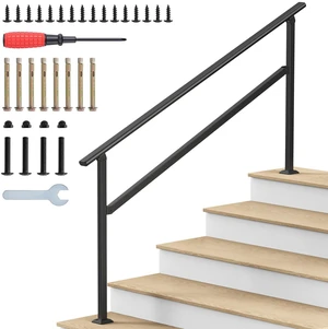 Hand Rails for Outdoor Steps 2-5 Steps Wrought Iron Handrails Stair Railing for Porch, Home, Garden, Indoor, Staircase Handrails for Wooden, Cement, Brick, Marble (5 Steps) Hand Rails for Outdoor Steps 2-5 Steps Wrought Iron Handrails Stair Railing for Porch, Home, Garden, Indoor, Staircase Handrails for Wooden, Cement, Brick, Marble (5 Steps)