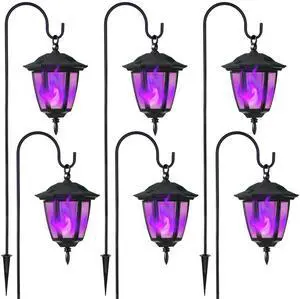 6 Pack Solar Halloween Flame Hanging Lights Outdoor, Flickering Flame LED Garden Lanterns with 4x38 Inch Shepherd Hooks, Landscape Lighting Waterproof for Lawn Yard Pathway Driveway, Purple 6 Pack Solar Halloween Flame Hanging Lights Outdoor, Flickering Flame LED Garden Lanterns with 4x38 Inch Shepherd Hooks, Landscape Lighting Waterproof for Lawn Yard Pathway Driveway, Purple