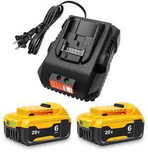 20V Max Battery Replacement 2-Pack for Dewalt Battery - Upgraded 6.0Ah High Capacity with DCB112 Battery Charger Station for DCB200 DCB120(Black) 20V Max Battery Replacement 2-Pack for Dewalt Battery - Upgraded 6.0Ah High Capacity with DCB112 Battery Charger Station for DCB200 DCB120(Black)