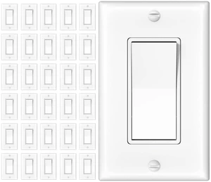30 Pack Single Pole & 3 Way Light Switches with Wall Plates UL Listed 120/277V On/Off Rocker Paddle Interrupter, Grounding Screw, Residential Grade, for Home and Business, White 30 Pack Single Pole & 3 Way Light Switches with Wall Plates UL Listed 120/277V On/Off Rocker Paddle Interrupter, Grounding Screw, Residential Grade, for Home and Business, White