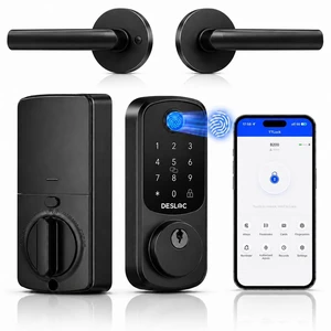 B200 Fingerprint Smart Lock with 2 Elegant Round Lever Handles 8-in-1 Unlock, Elegant Round Lever Design, Electronic Keypad Deadbolt, App Control, Auto Lock, Long Battery Life, Matte Black B200 Fingerprint Smart Lock with 2 Elegant Round Lever Handles 8-in-1 Unlock, Elegant Round Lever Design, Electronic Keypad Deadbolt, App Control, Auto Lock, Long Battery Life, Matte Black