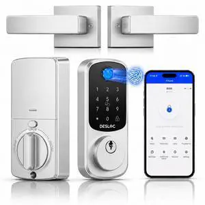 B200 Fingerprint Smart Lock with 2 Lever Handles Set,Front Door Lock Bluetooth App Control, Fob Unlock, Touchscreen Keypad, Remote Access Sharing, Auto Lock, User Management, Low Battery Alert B200 Fingerprint Smart Lock with 2 Lever Handles Set,Front Door Lock Bluetooth App Control, Fob Unlock, Touchscreen Keypad, Remote Access Sharing, Auto Lock, User Management, Low Battery Alert