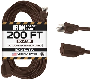 16 Gauge Heavy Duty Brown Extension Cord, 200 Ft - SJTW 16/3 SJTW Cable, 3 Prong Grounded Plug, 13 Amp - For Landscaping, Leaf Blowers, Lights, Appliances 16 Gauge Heavy Duty Brown Extension Cord, 200 Ft - SJTW 16/3 SJTW Cable, 3 Prong Grounded Plug, 13 Amp - For Landscaping, Leaf Blowers, Lights, Appliances