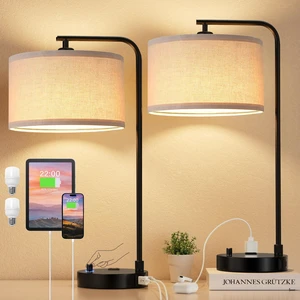 Bedside Lamps Set of 2, Fully Dimmable Lamps for Night Stands, USB A+C Modern, Linen Lampshade, USB Port and Outlet, Tall Desk Lamps for Bedroom, Nightstand, Living Room, Home Office, End Table Bedside Lamps Set of 2, Fully Dimmable Lamps for Night Stands, USB A+C Modern, Linen Lampshade, USB Port and Outlet, Tall Desk Lamps for Bedroom, Nightstand, Living Room, Home Office, End Table