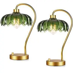 Flower Table Lamp Set of 2,Small Gold Bedside Lamps Dimmable Boho Bedroom Lamp with Glass Green Lamp Shade,Vintage Mid Century Modern Mini Nightstand Lamp for Bedroom Living Room Flower Table Lamp Set of 2,Small Gold Bedside Lamps Dimmable Boho Bedroom Lamp with Glass Green Lamp Shade,Vintage Mid Century Modern Mini Nightstand Lamp for Bedroom Living Room