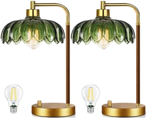 Vintage Table Lamp Set of 2 for Bedroom Living Room,Small Bedside Lamps Dimmable Boho Bedroom Lamp with Glass Green Flower LampShade,Mid Century Modern Mini Nightstand Lamp Gold Side Table Lamp Vintage Table Lamp Set of 2 for Bedroom Living Room,Small Bedside Lamps Dimmable Boho Bedroom Lamp with Glass Green Flower LampShade,Mid Century Modern Mini Nightstand Lamp Gold Side Table Lamp