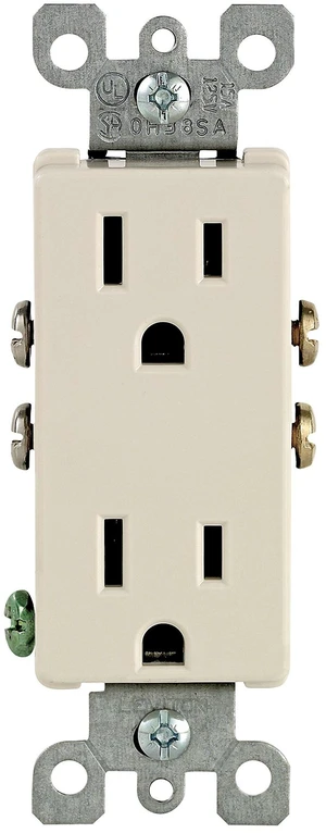 15 Amp, 125 Volt, Decora Duplex Receptacle, Residential Grade, Grounding, 10 Pack, 5325-TMP, Light Almond 15 Amp, 125 Volt, Decora Duplex Receptacle, Residential Grade, Grounding, 10 Pack, 5325-TMP, Light Almond