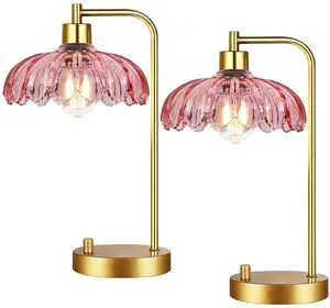 Pink Table Lamp Set of 2,Small Gold Bedside Lamps Dimmable Boho Bedroom Lamp with Tulip Flower Glass Lamp Shade,Vintage Mid Century Modern Mini Nightstand Lamp for Bedroom Living Room Pink Table Lamp Set of 2,Small Gold Bedside Lamps Dimmable Boho Bedroom Lamp with Tulip Flower Glass Lamp Shade,Vintage Mid Century Modern Mini Nightstand Lamp for Bedroom Living Room