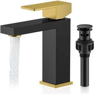 Black and Gold Bathroom Faucets 1 Hole, Single Handle Vanity Faucet Bathroom Sink Faucet with Pop Up Drain & Supply Lines, Lead-Free cUPC & NSF Certified, 1 Handle Faucet for Vanity RV Restroom Black and Gold Bathroom Faucets 1 Hole, Single Handle Vanity Faucet Bathroom Sink Faucet with Pop Up Drain & Supply Lines, Lead-Free cUPC & NSF Certified, 1 Handle Faucet for Vanity RV Restroom