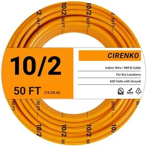 10/2 NM-B Cable 50 FT, UL Listed 10 Gauge Indoor Wire with Ground Solid Bare Copper, No CCA, 2 Conductors Plus Ground, Durable Orange NM-B Jacket, Easy to Strip, for Dry Locations, 600V Rated 10/2 NM-B Cable 50 FT, UL Listed 10 Gauge Indoor Wire with Ground Solid Bare Copper, No CCA, 2 Conductors Plus Ground, Durable Orange NM-B Jacket, Easy to Strip, for Dry Locations, 600V Rated