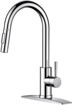 Kitchen Sink Faucet, Modern Chrome with 2-Mode Pull Down Sprayer No-Lead Stainless Steel, High Arc, Single Handle, Pull Out Sprayer, 1 or 3 Hole Deck Plate, Fit for Bar Farmhouse Laundry Rv Kitchen Sink Faucet, Modern Chrome with 2-Mode Pull Down Sprayer No-Lead Stainless Steel, High Arc, Single Handle, Pull Out Sprayer, 1 or 3 Hole Deck Plate, Fit for Bar Farmhouse Laundry Rv