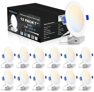 12 Pack 7 inch Recessed Lighting, 5CCT, 2700K-5000K Selectable LED Recessed Light with Junction Box, Dimmable Canless Wafer Downlight, LED Ceiling Light ETL Certificated 12 Pack 7 inch Recessed Lighting, 5CCT, 2700K-5000K Selectable LED Recessed Light with Junction Box, Dimmable Canless Wafer Downlight, LED Ceiling Light ETL Certificated