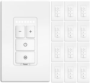 Electronic Dimmer Switch, Touch Button Control, Single-Pole with LED Indicator, 150W Dimmable LED & 450W Incandescent, Includes Wall Plate, ETL Listed, 12 Pack, White Electronic Dimmer Switch, Touch Button Control, Single-Pole with LED Indicator, 150W Dimmable LED & 450W Incandescent, Includes Wall Plate, ETL Listed, 12 Pack, White