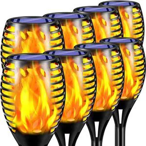 8 Pack Solar Lights Outdoor Flickering Flame Solar Torch Lights Realistic Flame Effect, Charges in 6-8 Hours, 10-12-Hour Runtime, IP65 Waterproof, Auto On/Off for Yard, Patio and Garden 8 Pack Solar Lights Outdoor Flickering Flame Solar Torch Lights Realistic Flame Effect, Charges in 6-8 Hours, 10-12-Hour Runtime, IP65 Waterproof, Auto On/Off for Yard, Patio and Garden
