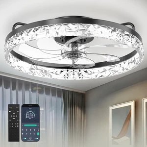 20'' Low Profile Ceiling Fan with Light and Remote, Diamond Black Flush Mount 7-Blade Fandelier with App Control, 3CCT Dimmable, Reversible DC Motor, 6 Speeds Ceiling Fan for Bedroom 20'' Low Profile Ceiling Fan with Light and Remote, Diamond Black Flush Mount 7-Blade Fandelier with App Control, 3CCT Dimmable, Reversible DC Motor, 6 Speeds Ceiling Fan for Bedroom