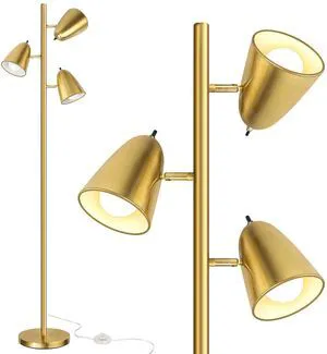 Tree Floor Lamp with 3 Light Bulbs, Standing Tall Pole Lamps for Living Room Bedroom Office, Reading Stand up Lamps with 3 Adjustable Arms, Brushed Gold Tree Floor Lamp with 3 Light Bulbs, Standing Tall Pole Lamps for Living Room Bedroom Office, Reading Stand up Lamps with 3 Adjustable Arms, Brushed Gold
