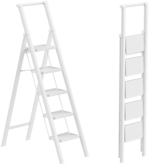 5 Step Ladder, Foldable 5 Step Stool, White Reach 10ft; Stepladder with Handgrip, Anti-Slip 7.9'' Pedals, Lightweight Tall Ladder for Home,Kitchen,Closet,300 lb Capacity 5 Step Ladder, Foldable 5 Step Stool, White Reach 10ft; Stepladder with Handgrip, Anti-Slip 7.9'' Pedals, Lightweight Tall Ladder for Home,Kitchen,Closet,300 lb Capacity