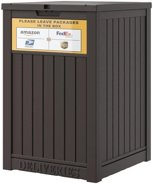 Package Delivery Box for Outside, Brown with Sign, Secure Lockable, Waterproof, Resin, for Porch & Garden Package Delivery Box for Outside, Brown with Sign, Secure Lockable, Waterproof, Resin, for Porch & Garden