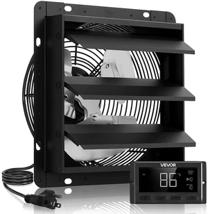 12 inch Exhaust Fan, Wall Mounted Attic Fan with Variable Speed, Temperature & Humidity Controller, 1500 CFM, Automatic Shutter 12 inch Exhaust Fan, Wall Mounted Attic Fan with Variable Speed, Temperature & Humidity Controller, 1500 CFM, Automatic Shutter