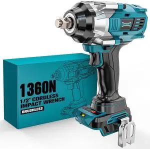 Cordless Impact Wrench 1/2 inch for Makita 18V Battery, 1000Ft-lbs Brushless Electric Power Impact Driver Gun Tool, 2100RPM High Torque Impact Wrench with LED Work Light (Tool Only) Cordless Impact Wrench 1/2 inch for Makita 18V Battery, 1000Ft-lbs Brushless Electric Power Impact Driver Gun Tool, 2100RPM High Torque Impact Wrench with LED Work Light (Tool Only)