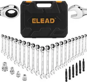 33-Piece Combination Ratchet Wrench Set | SAE & Metric Sizes (1/4" to 3/4" & 6-18mm) | 72-Tooth Gear Design | CR-V Steel | Organizer Carry Case | Ideal for Mechanics & DIY 33-Piece Combination Ratchet Wrench Set | SAE & Metric Sizes (1/4" to 3/4" & 6-18mm) | 72-Tooth Gear Design | CR-V Steel | Organizer Carry Case | Ideal for Mechanics & DIY