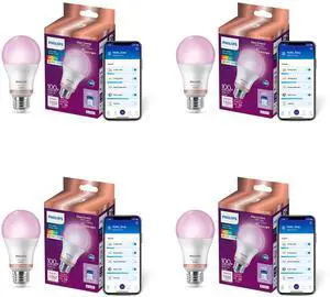 Smart 100W A19 LED Light Bulbs 4-Pack - Connects to Your Wi-Fi - E26 - Control with Voice or App + Activate with Motion - Matter Compatible Smart 100W A19 LED Light Bulbs 4-Pack - Connects to Your Wi-Fi - E26 - Control with Voice or App + Activate with Motion - Matter Compatible